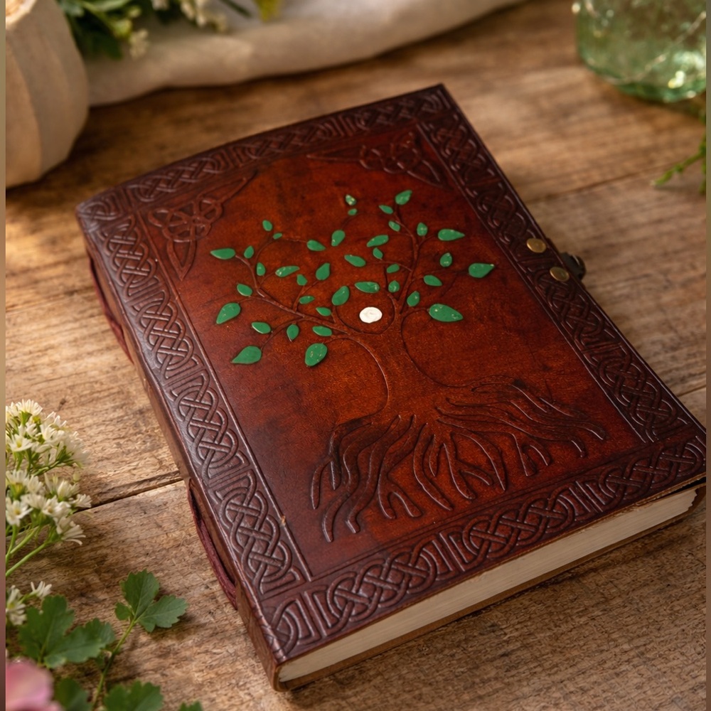 Cottage core unique Brown real Leather Journal vintage tree
